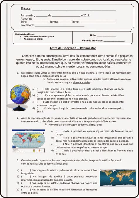 Prova de geografia 5 ano 4 - Geografia