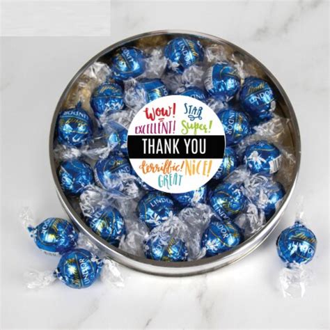 Thank You Candy Gift Tin with Dark Chocolate Truffles Large Plastic Tin ...