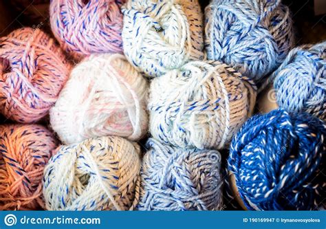 Colorful Melange Yarn Balls on a Shelf in a Retail Store Stock Image ...