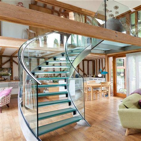 Best Price Curved Glass Staircases with Bent Glass Railing/Glass Spiral Staircase - Curved ...