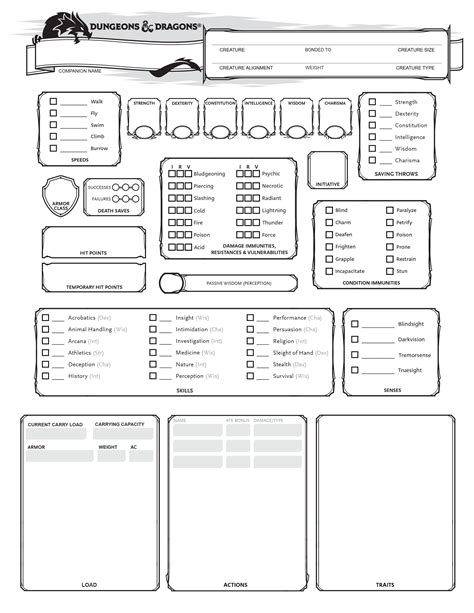 D D 5e Form Fillable Companion Sheet - Printable Forms Free Online