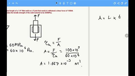 Calculate the length of fillet weld needed under a given shear force - YouTube