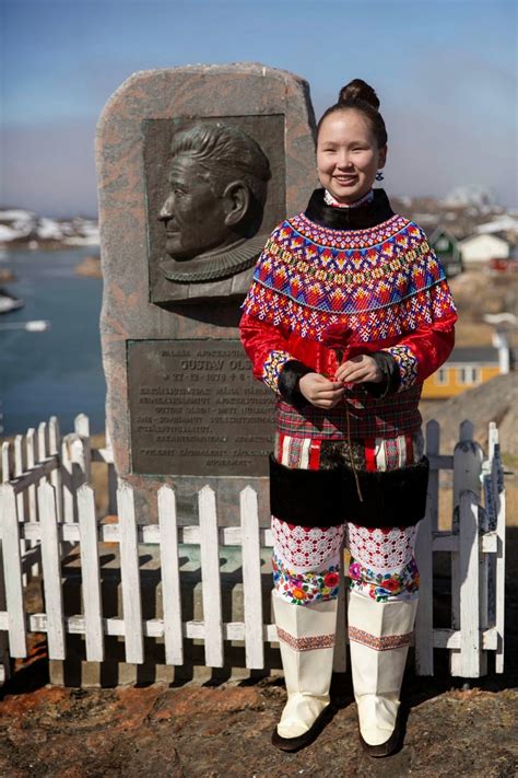 Girl in her Greenlandic female national dress. Just got confirmated. Sisimiut, West Greenland ...