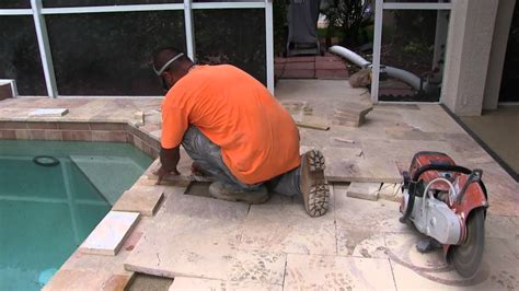 Travertine Pool Deck Installation - YouTube