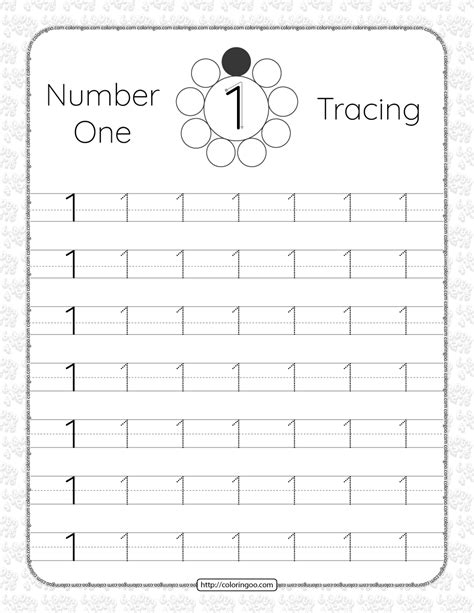 Printable Dotted Number 1 One Tracing Pdf Worksheet. You can download ...