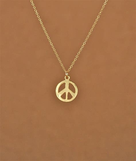 Gold peace sign necklace - peace necklace - delicate and dainty - a 14k gold plated little gold ...