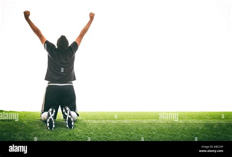 Victory celebration concept. Soccer, football player celebrating on the grass Stock Photo - Alamy