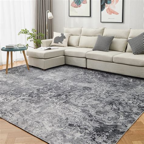 Area Rug Living Room Rugs: 8x10 Indoor Abstract Soft Fluffy Pile Large Carpet with Low Shaggy ...