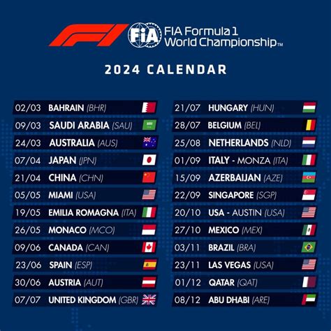 2024 FIA Formula 1 Calendar Announced | START '84 Autosportmagazine