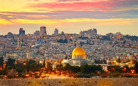 Wallpaper : sunset, city, cityscape, skyline, evening, Jerusalem, Dome of the Rock, Middle East ...