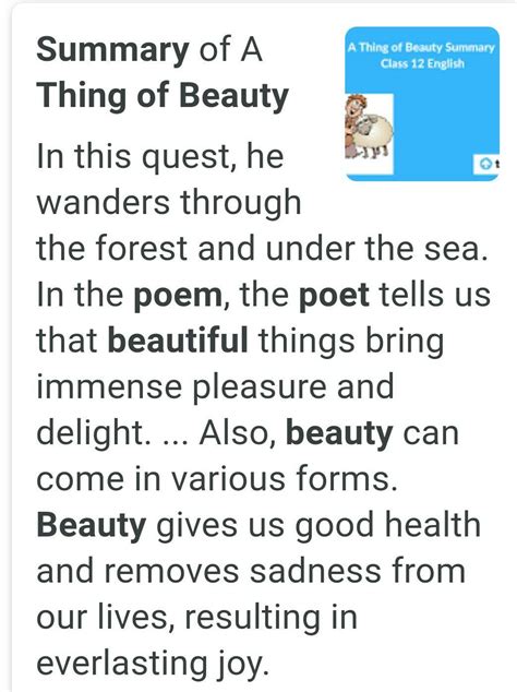 Write the summary of the poem A Thing of Beauty . - Brainly.in