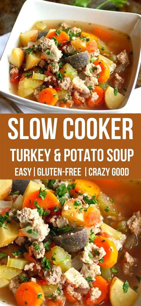 Slow Cooker Turkey & Potato Soup | Turkey soup recipe, Turkey soup ...