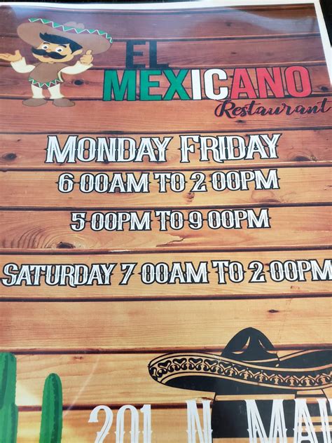 Menu at El Mexicano restaurant, Monahans, 201 N Main Ave