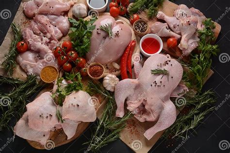 Different Types of Fresh Chicken Meat. Stock Photo - Image of group, spices: 243175466