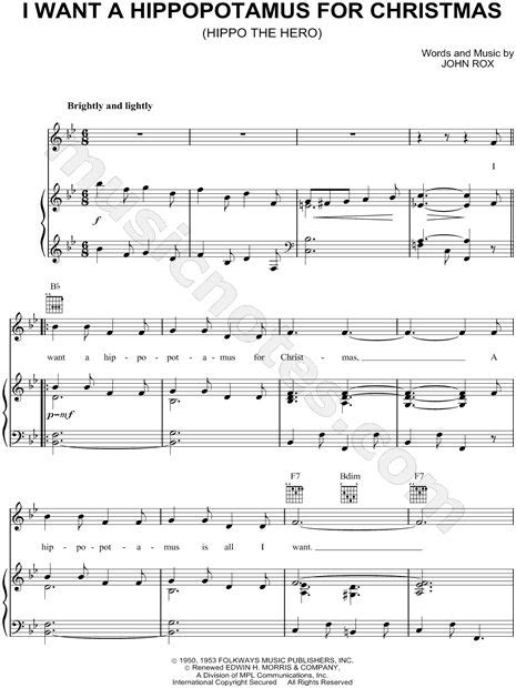 Print and download I Want a Hippopotamus for Christmas sheet music by Gayla Peevey. Sheet music ...