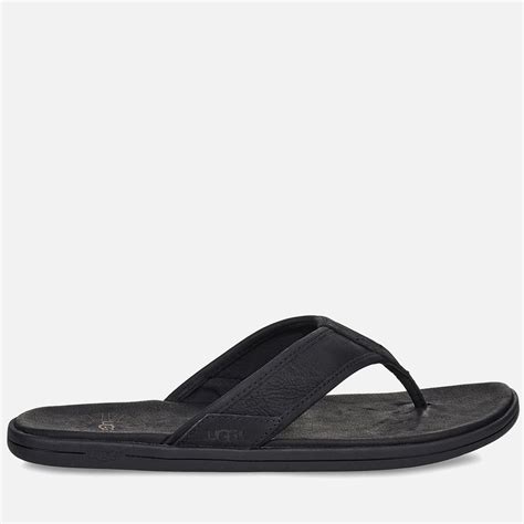 UGG Men's Seaside Leather Flip Flops - Black | Allsole