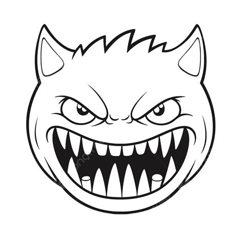 Angry Cat Face Design With Teeth Vector Illustration Outline Sketch Drawing, Fang Drawing, Fang ...