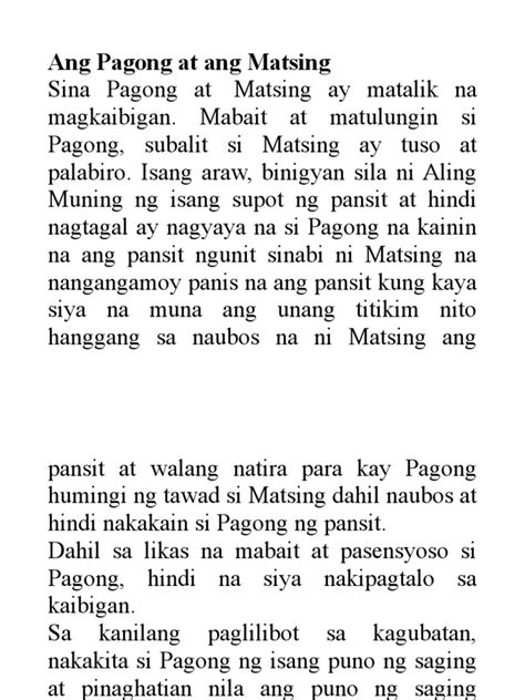 Ang Pagong at Ang Matsing | PDF