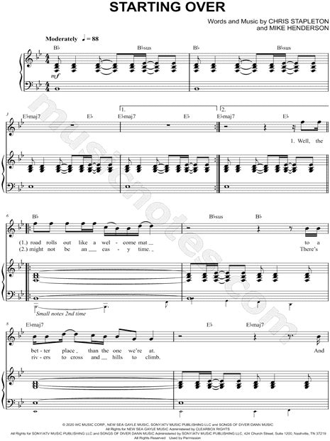 Chris Stapleton "Starting Over" Sheet Music in Bb Major - Download ...