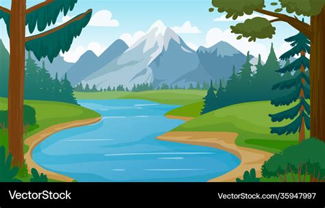 Mountain and lake landscape cartoon rocky Vector Image