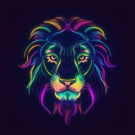 Premium AI Image | neon style lion head logo