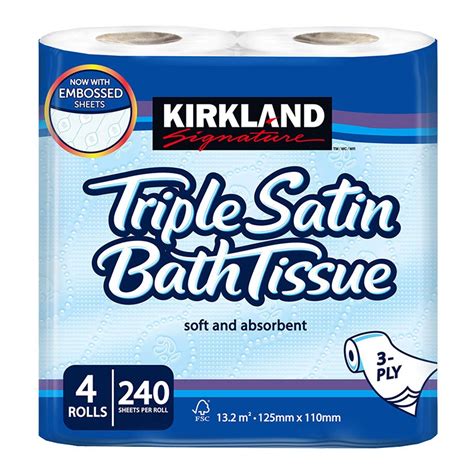 Kirkland Signature Soft and Absorbent Triple Satin Premium Bath Toilet Tissue Paper, 2 x 40 ...