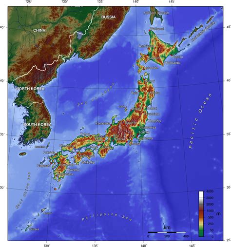 Map of Japan (Topographic Map) : Worldofmaps.net - online Maps and Travel Information