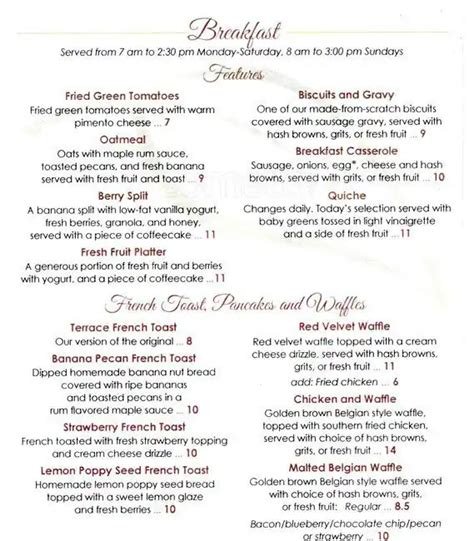 Terrace Cafe Menu, Menu for Terrace Cafe, Ballantyne, Charlotte - Urbanspoon/Zomato