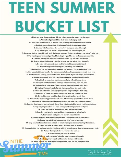 Summer Bucket List for Teens | Summer Bucket List Printable