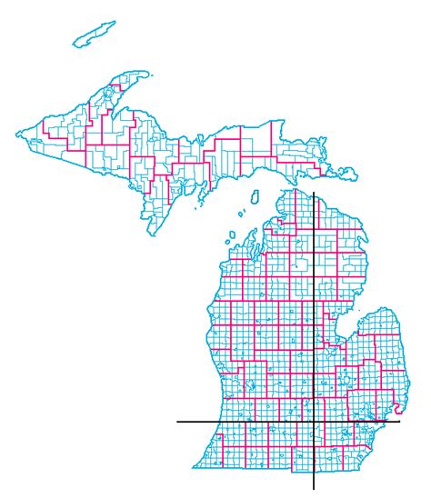 Michigan Township And Range Map - State Coastal Towns Map