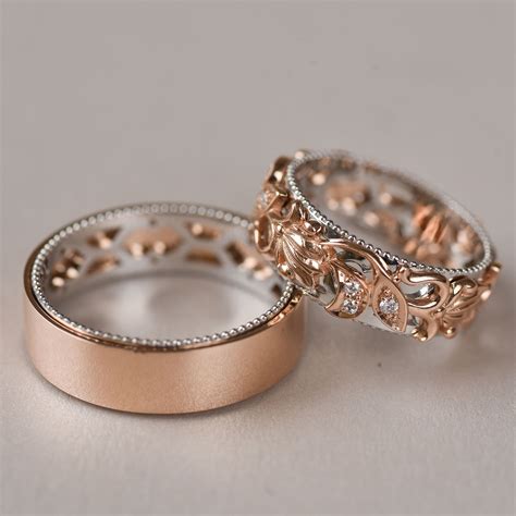 His and Hers Gold Wedding Rings. Two Tone Gold Wedding Bands. Gold ...