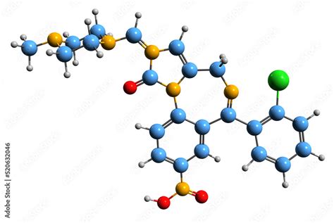 3D image of Loprazolam skeletal formula - molecular chemical structure of benzodiazepine ...