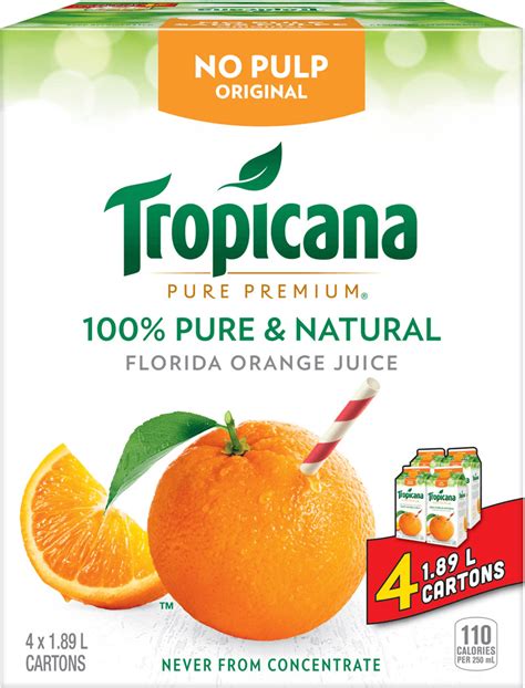 Tropicana 100 % Pure Orange Juice - No Pulp CLUB | Tropicana.ca
