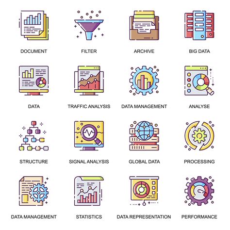 Data analysis flat icons set. 1446966 Vector Art at Vecteezy