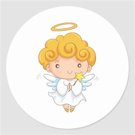 Cute Hand drawn Angel Christmas Classic Round Sticker | Zazzle.com | Christmas angels, Cute ...