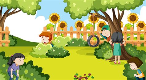 Children playing hide and seek at the park 7206626 Vector Art at Vecteezy