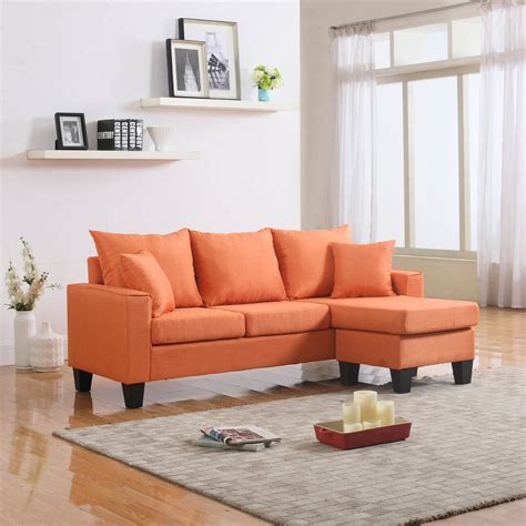 Modern Linen Fabric Small Space Sectional Sofa with Reversible Chaise ...