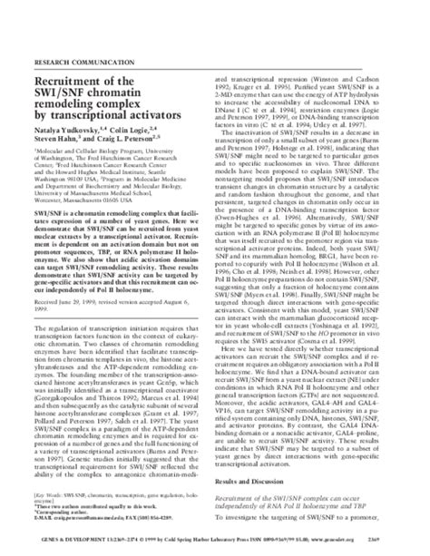 (PDF) Recruitment of the SWI/SNF chromatin remodeling complex by transcriptional activators ...