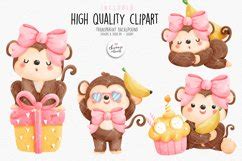 Baby Girl Monkey clipart, Monkey birthday clipart,Baby