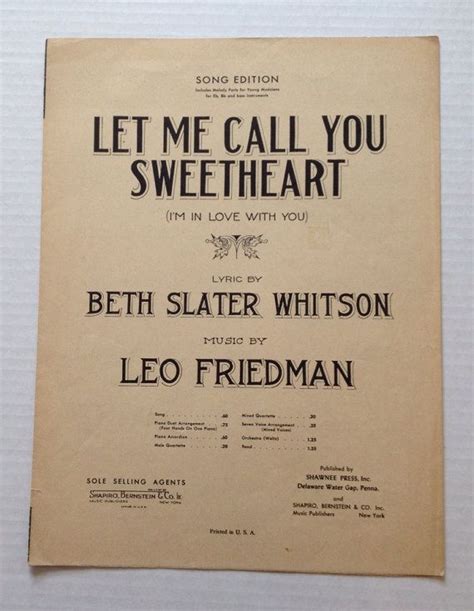 Vintage Sheet Music 1938 Let Me Call You Sweetheart by Beth Slater Wh…