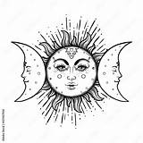 Sun And Triple Moon Pagan Wicca Goddess Symbol Three Faced  sketch template