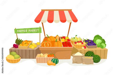 Vegetable fruit local farmer market in cartoon style Stock Vector | Adobe Stock