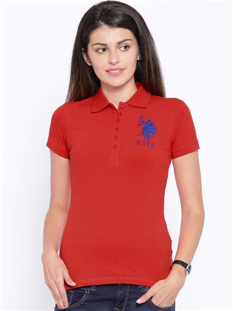 Buy U.S. Polo Assn. Women Women Red Solid Polo T Shirt - Tshirts for ...