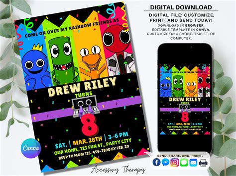 Rainbow Friends DIGITAL DIY Template Invitation Invite - Etsy in 2023 | Diy template, Friends ...