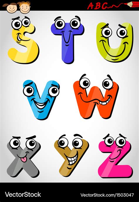 Comic letters alphabet cartoon Royalty Free Vector Image