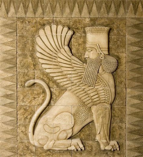 The Lamassu were human headed winged bulls, sometimes with the paws of ...