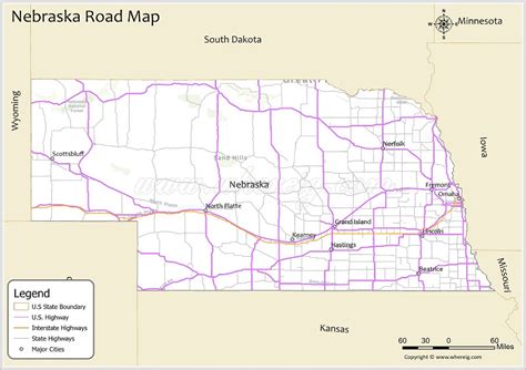 Nebraska Road Map - Check U.S. & Interstate Highways, State Routes - Whereig