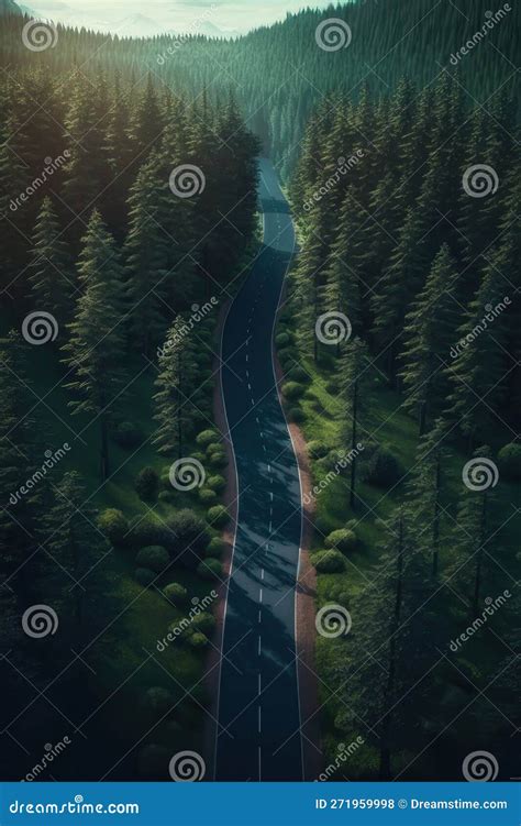 Road in a Pine Forest, Top View from a Drone. AI Generative Stock ...