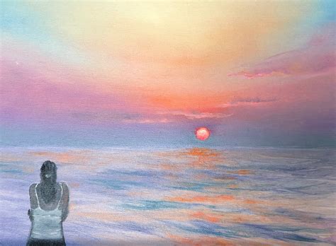 Painting Oil Original Girl Watching The Sunset On A Beach | Etsy