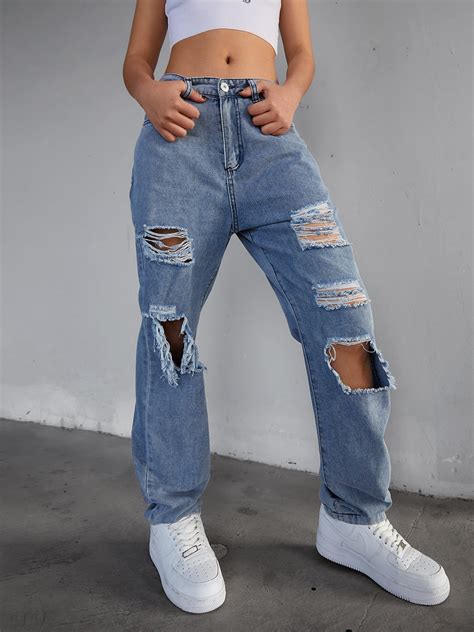 2021 Ripped Boyfriend Jeans Blue XL In Ripped Jeans Online Store. Best ...